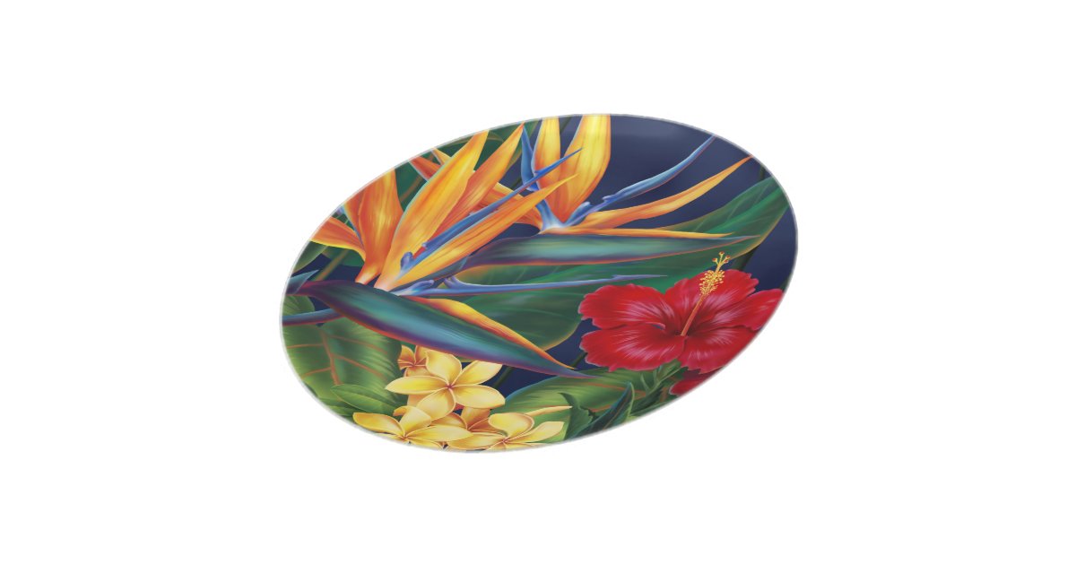 tropical paradise hawaiian floral melamine plate zazzle tropical party invites