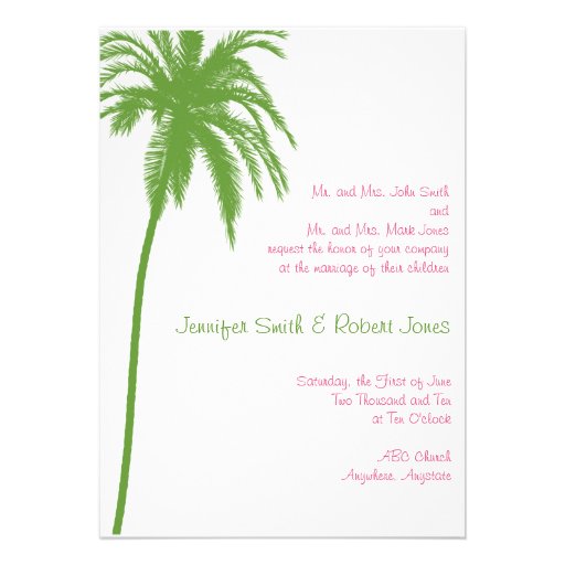 Tropical Paradise in Green and Pink Wedding Invite