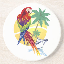 Tropical Paradise with Macaw and Cruise Ship Drink Coaster
