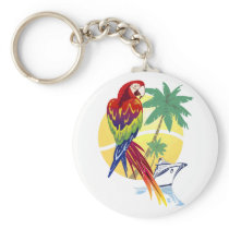 Tropical Paradise with Macaw and Cruise Ship Keychain