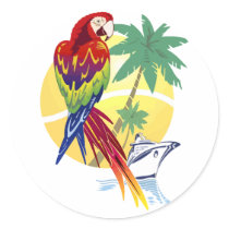 Tropical Paradise with Macaw and Cruise Ship Sticker