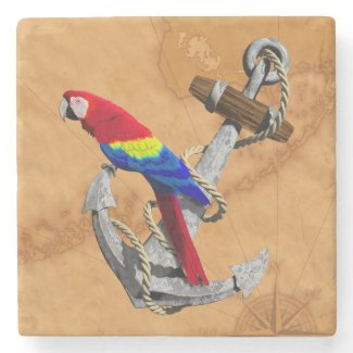 Tropical Parrot And Anchor Stone Coaster