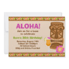 5x7 - This tropical party invitation features a Tiki, tropical drink and beautiful island flowers. Perfect for a birthday party, luau or anytime your party invitations need a tropical flair.  Sanqunetti Design