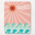 Tropical Pink Sun Aqua Waves Summer Beach Ocean mousepads