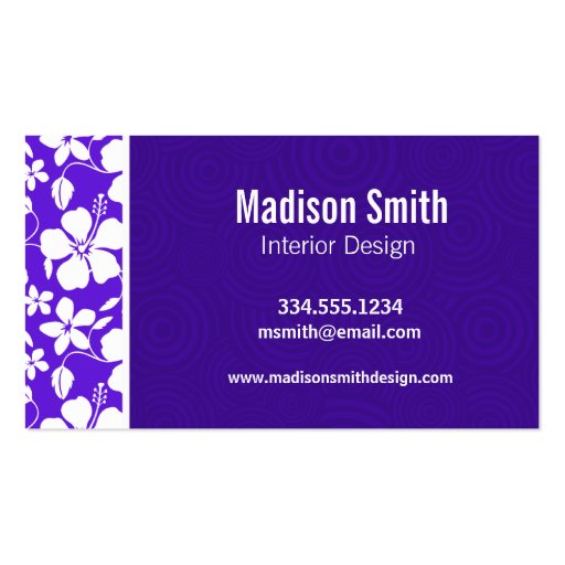 Tropical Purple Hibiscus Business Card Template (back side)