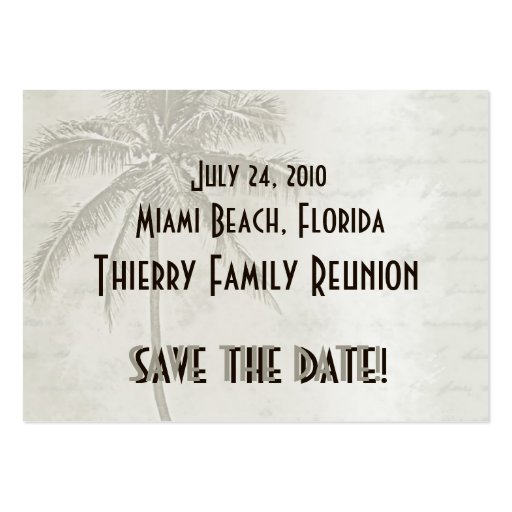 Tropical Save the Date (taupe) Business Card (front side)