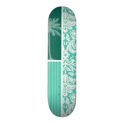 Tropical Seafoam Green Damask Skateboard Zazzle