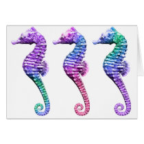 Tropical Seahorses in Blue Purple and Green cards