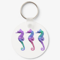 Tropical Seahorses in Blue Purple and Green keychains by ElainePlesser Tropical Seahorses in Blue Purple and Green keychains
