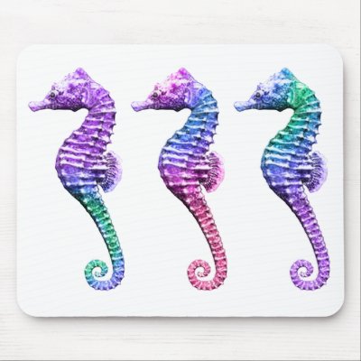 Tropical Seahorses in Blue Purple and Green Mousepad by ElainePlesser