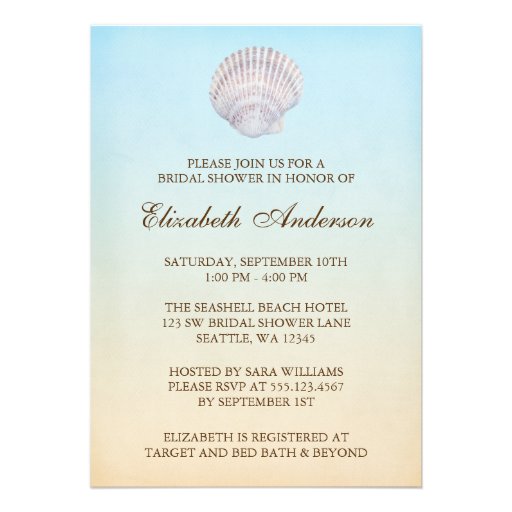 Tropical Seashell Beach Bridal Shower Custom Announcements