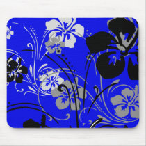 flourish, design, blue, tropical, mousepad, hibiscus, flower, flowers, floral, art, nature, gift, gifts, Mouse pad with custom graphic design