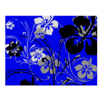 flourish, design, blue, tropical, postcard, hibiscus, flower, flowers, floral, art, nature, Postkort med brugerdefineret grafisk design