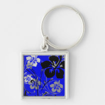 flourish, design, blue, tropical, magnet, hibiscus, flower, flowers, floral, art, nature, gift, gifts, Keychain with custom graphic design