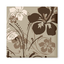 flourish, design, brown, tropical, magnet, magnets, hibiscus, flower, flowers, floral, nature, art, gift, gifts, Magnet with custom graphic design