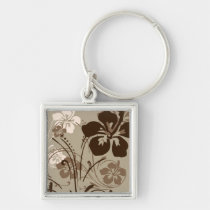 flourish, design, brown, tropical, magnet, hibiscus, flower, flowers, floral, art, nature, gift, gifts, Keychain with custom graphic design