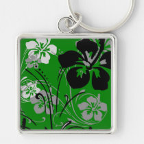 flourish, design, green, tropical, magnet, hibiscus, flower, flowers, floral, art, nature, gift, gifts, Keychain with custom graphic design