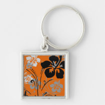 flourish, design, orange, tropical, magnet, hibiscus, flower, flowers, floral, art, nature, gift, gifts, Keychain with custom graphic design