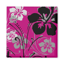 flourish, design, pink, tropical, magnet, magnets, hibiscus, flower, flowers, floral, art, gift, gifts, vacation, trips, Magnet with custom graphic design
