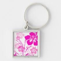 flourish, design, pink, tropical, magnet, hibiscus, flower, flowers, floral, art, nature, gift, gifts, Keychain with custom graphic design