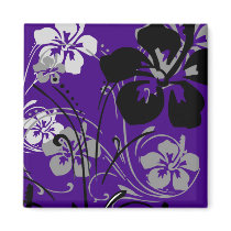 flourish, design, purple, tropical, magnet, hibiscus, flower, flowers, floral, art, nature, gift, gifts, Magnet with custom graphic design