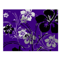 flourish, design, purple, tropical, postcard, hibiscus, flower, flowers, floral, art, nature, Cartão postal com design gráfico personalizado