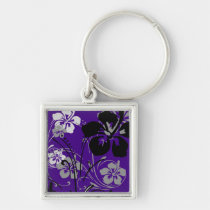 flourish, design, purple, tropical, magnet, hibiscus, flower, flowers, floral, art, nature, gift, gifts, Keychain with custom graphic design