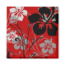 flourish, design, red, tropical, magnet, hibiscus, flower, flowers, floral, art, nature, gift, gifts, Magnet with custom graphic design