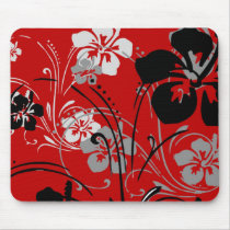 flourish, design, red, tropical, mousepad, hibiscus, flower, flowers, floral, art, nature, gift, gifts, Mouse pad with custom graphic design