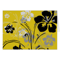 flourish, design, yellow, tropical, card, cards, hibiscus, flower, flowers, floral, nature, art, gift, gifts, Cartão com design gráfico personalizado