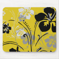 flourish, design, yellow, tropical, mousepad, mousepads, hibiscus, flower, flowers, floral, nature, art, gift, gifts, Mouse pad with custom graphic design