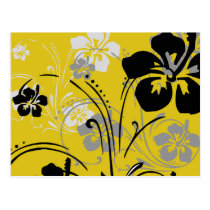 flourish, design, yellow, tropical, postcard, hibiscus, flower, flowers, floral, nature, art, Cartão postal com design gráfico personalizado