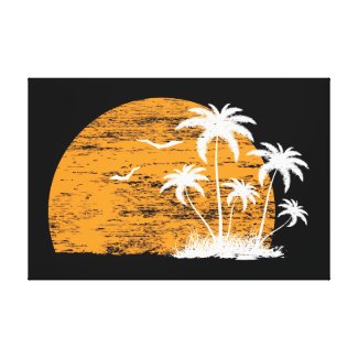 Tropical sun palm trees & birds wrappedcanvas