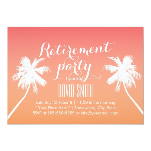 Tropical Sunset Beach Palm Tree Retirement Party Card