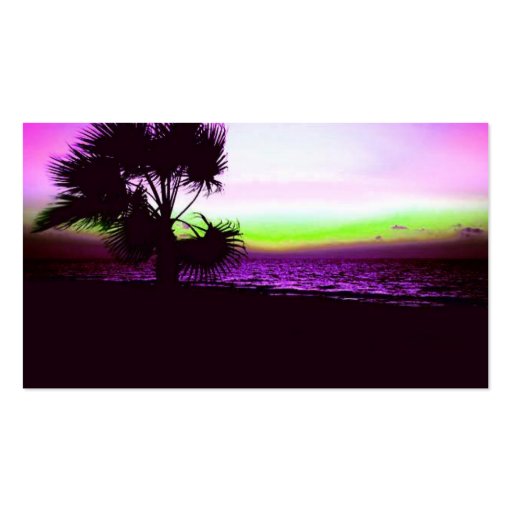Tropical Sunset of Beach & Trees in Purple Business Card Template (front side)