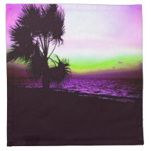 Tropical Sunset of Beach & Trees in Purple Printed Napkins