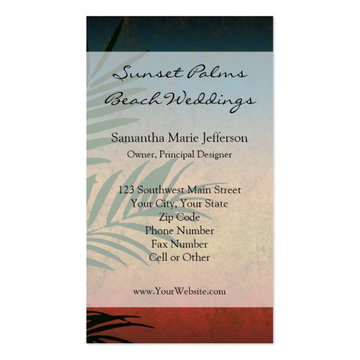 Tropical Sunset Palm Fronds Business Cards (front side)