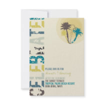 Tropical Sunset Palm Trees Beach Wedding Reception Custom Invite
