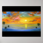 Tropical Sunset View Seascape Landscape Painting posters