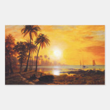 Tropical Sunset with Fishing Boats Stickers