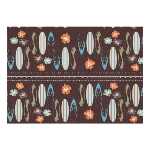 Tropical Surfboards & Hibiscus Personalized Invitations