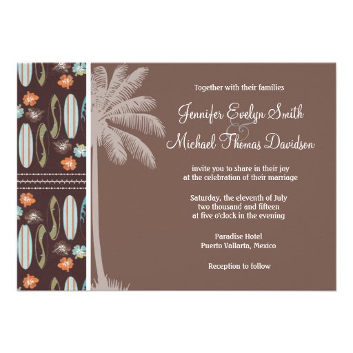 Tropical Surfboards & Hibiscus Personalized Invitations