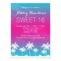 Tropical Teal Pink Sweet 16 Birthday Custom Announcement