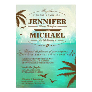 Tropical Teal Scenic Beach Wedding Invitations