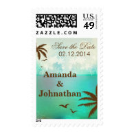 Tropical Teal Scenic Beach Wedding Postage
