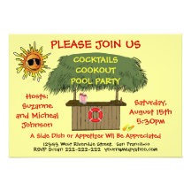 Tropical Tiki Hut Bar Cocktails Cookout Pool Party Personalized Invitation