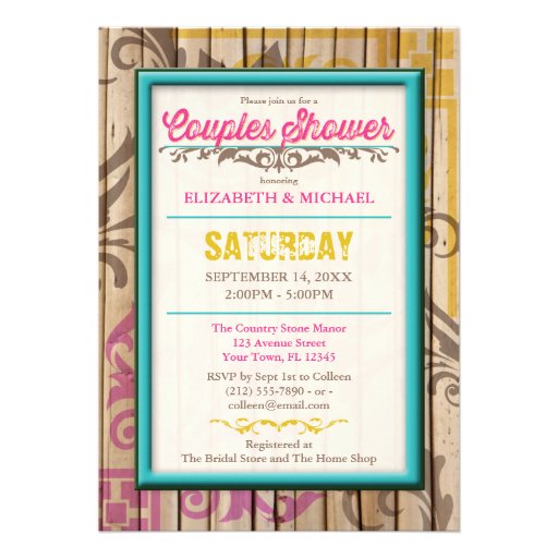 Tropical Tiki Wood Tattoo Couples Shower Invite