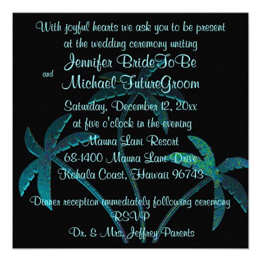 Tropical Turquoise Palm Tree Wedding Invitation