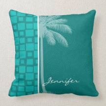 Tropical Turquoise Squares Pillow