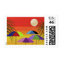 Tropical Umbrella Sunset postage